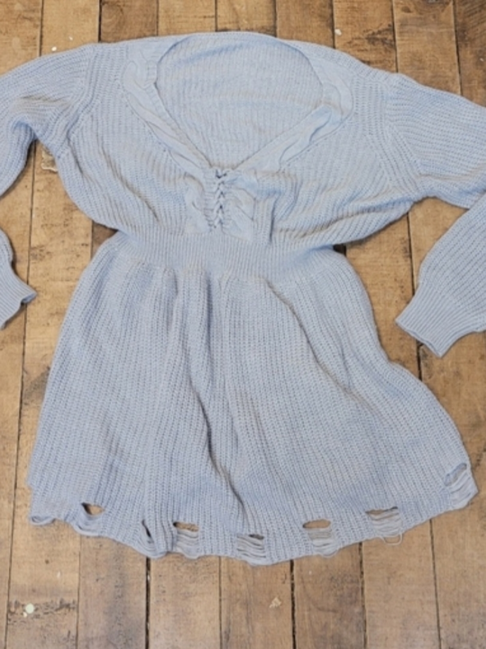 Light Gray Knit Sweater Dress with Lace-Up Front Large
